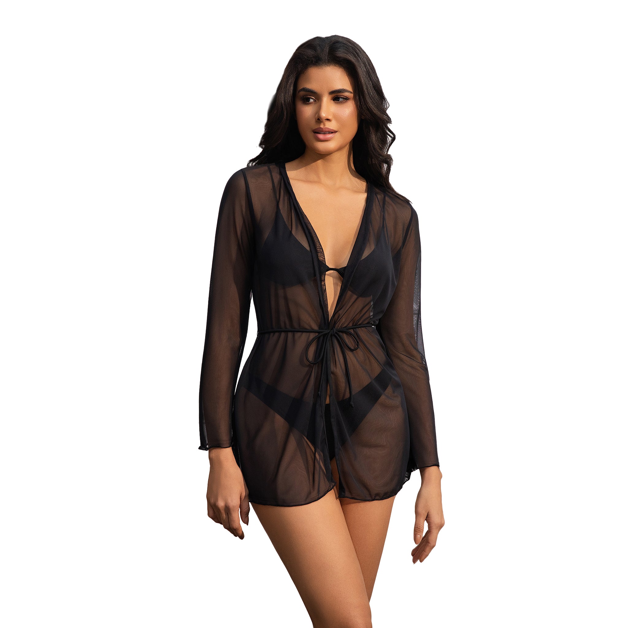 Minimise Tan Lines Beach Cover Up - Sun Permeable Mesh Sarong - Quick Dry Sheer Wrap Skirt for Even Tanning, Onyx Black