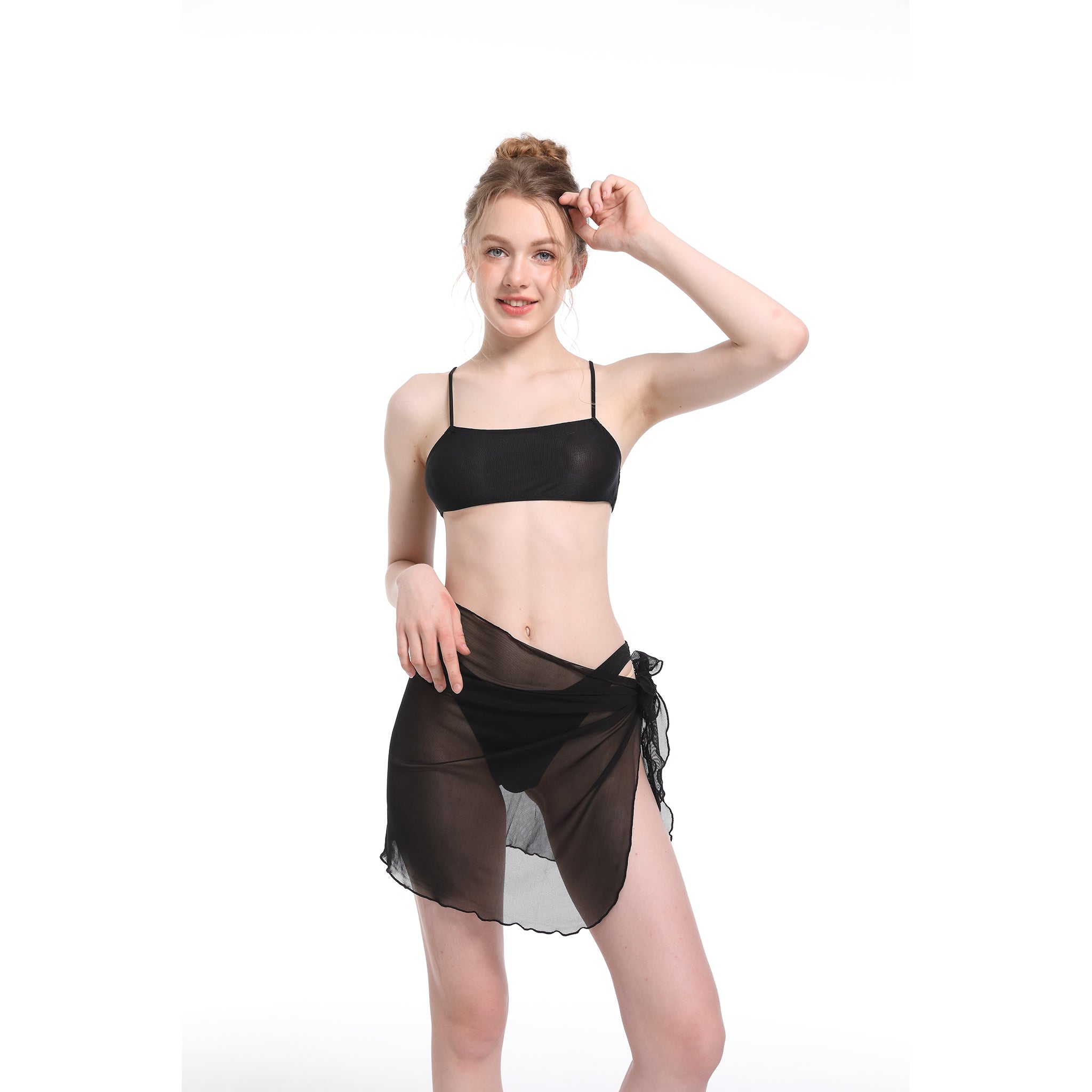Pro-Tan Revolutionary Sun-Permeable Mesh Beach Wrap - Seamless Bronzing Sheer Mini Skirt - High-Elasticity Resort Cover Up for Flawless Tanning, Black
