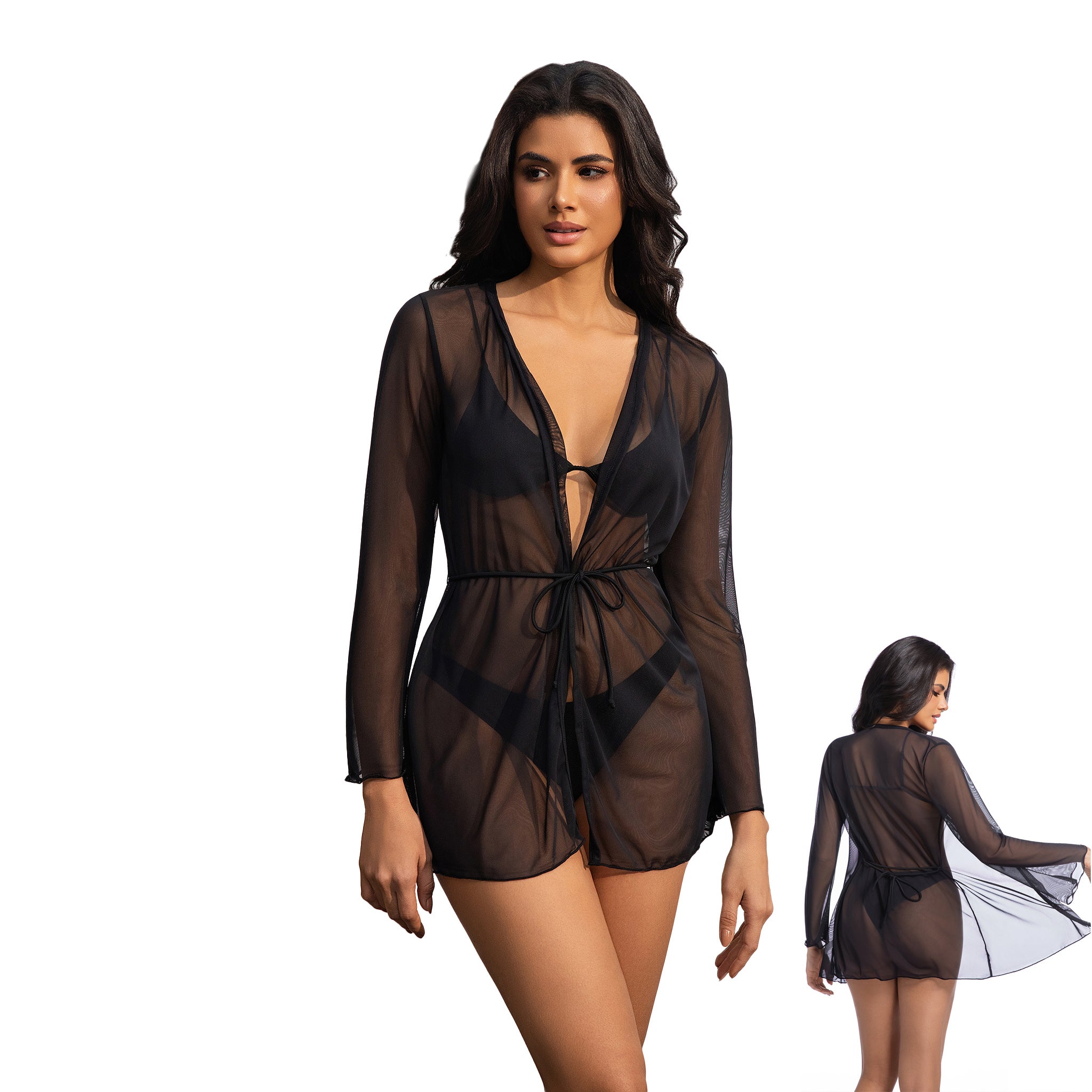 Minimise Tan Lines Beach Cover Up - Sun Permeable Mesh Sarong - Quick Dry Sheer Wrap Skirt for Even Tanning, Onyx Black