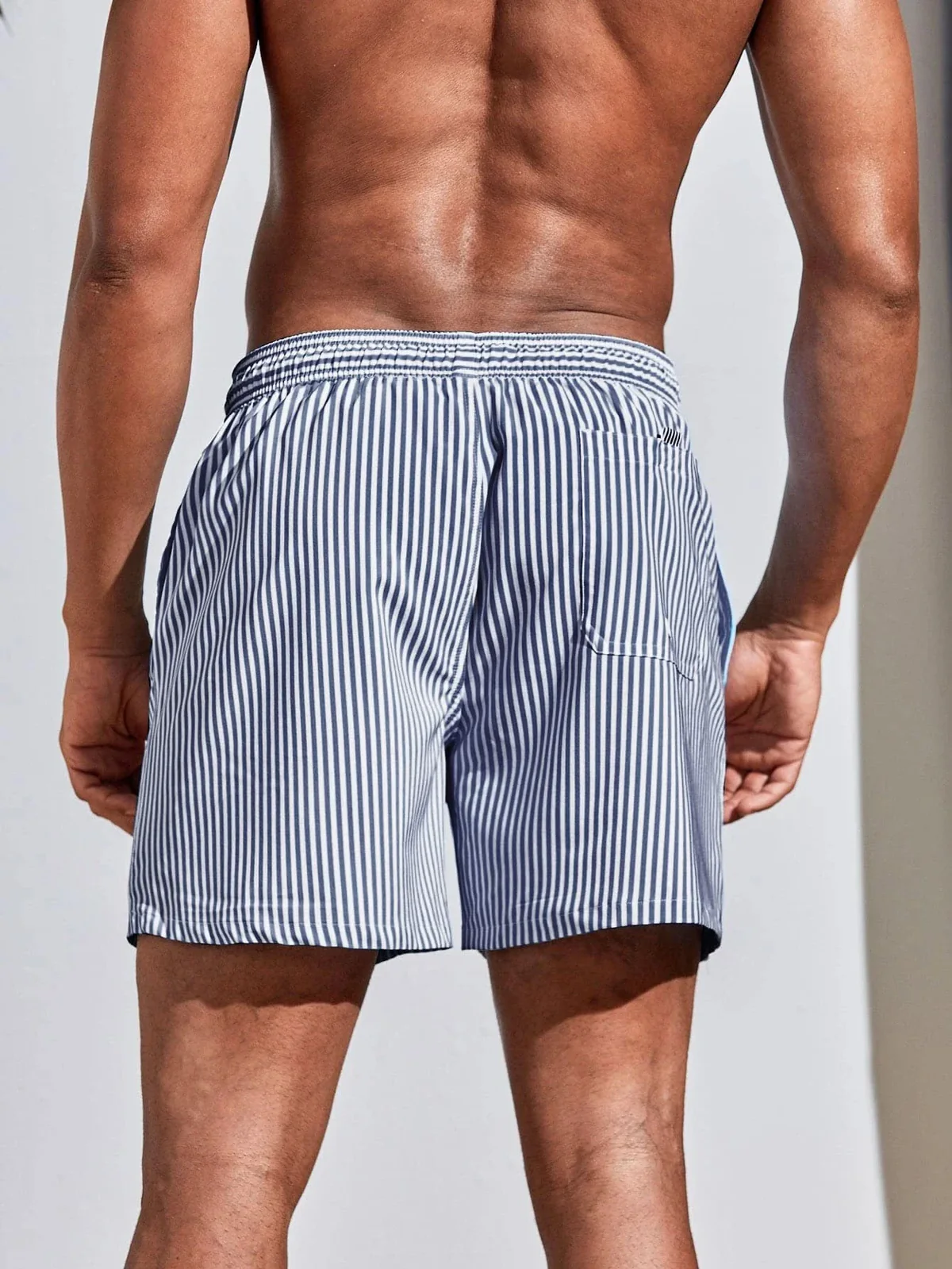 Navy Stripe Beach Trunks for Men - Tan Through Minimise Tan Lines - Sun-Permeable Pocketed Quick-Dry Men's Swimwear Male Bathing Suit
