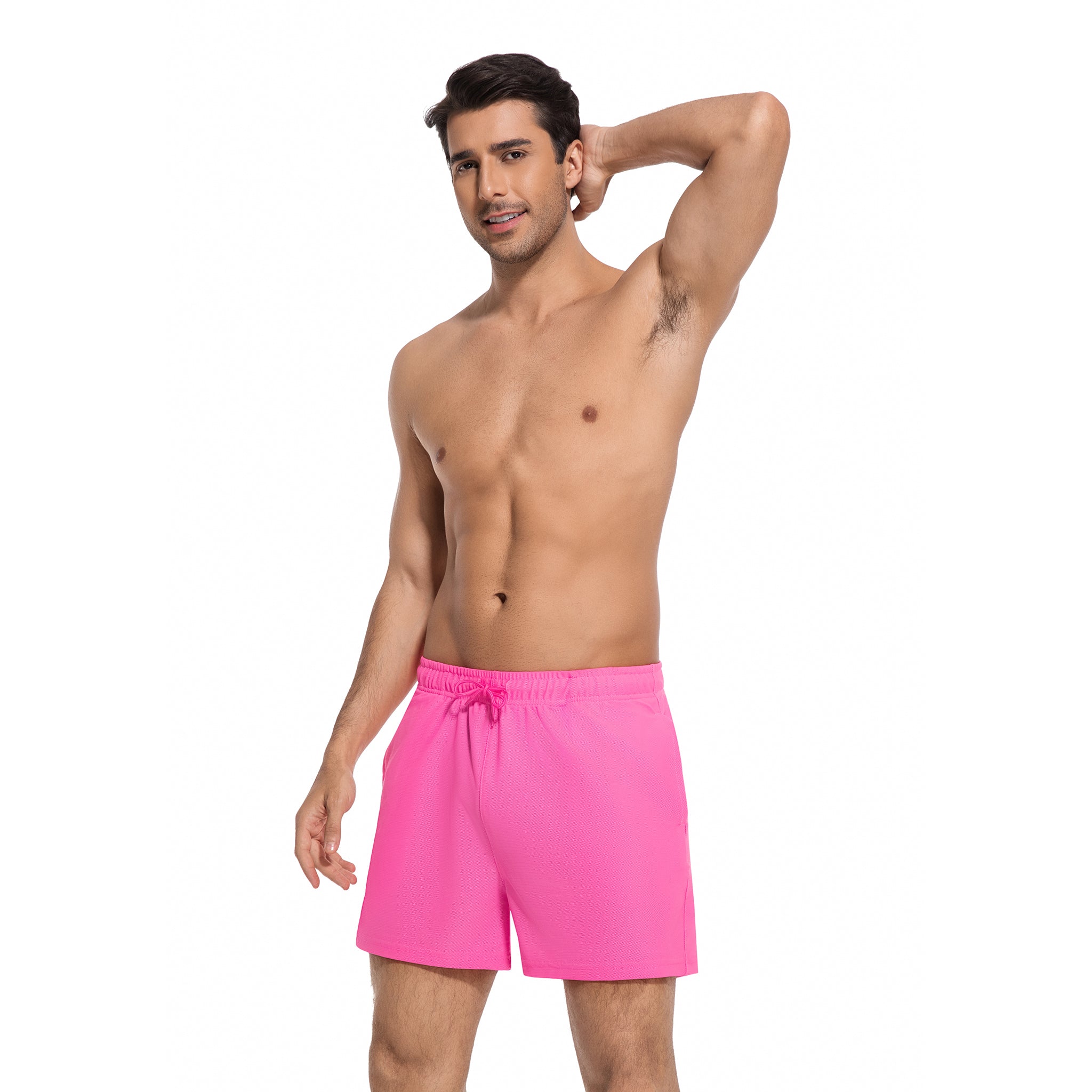 Tan Through Pink Men's Swim Trunks - Minimise Tan Lines Male Beach Shorts - UV Permeable Quick Dry Man's Swimwear with Pockets