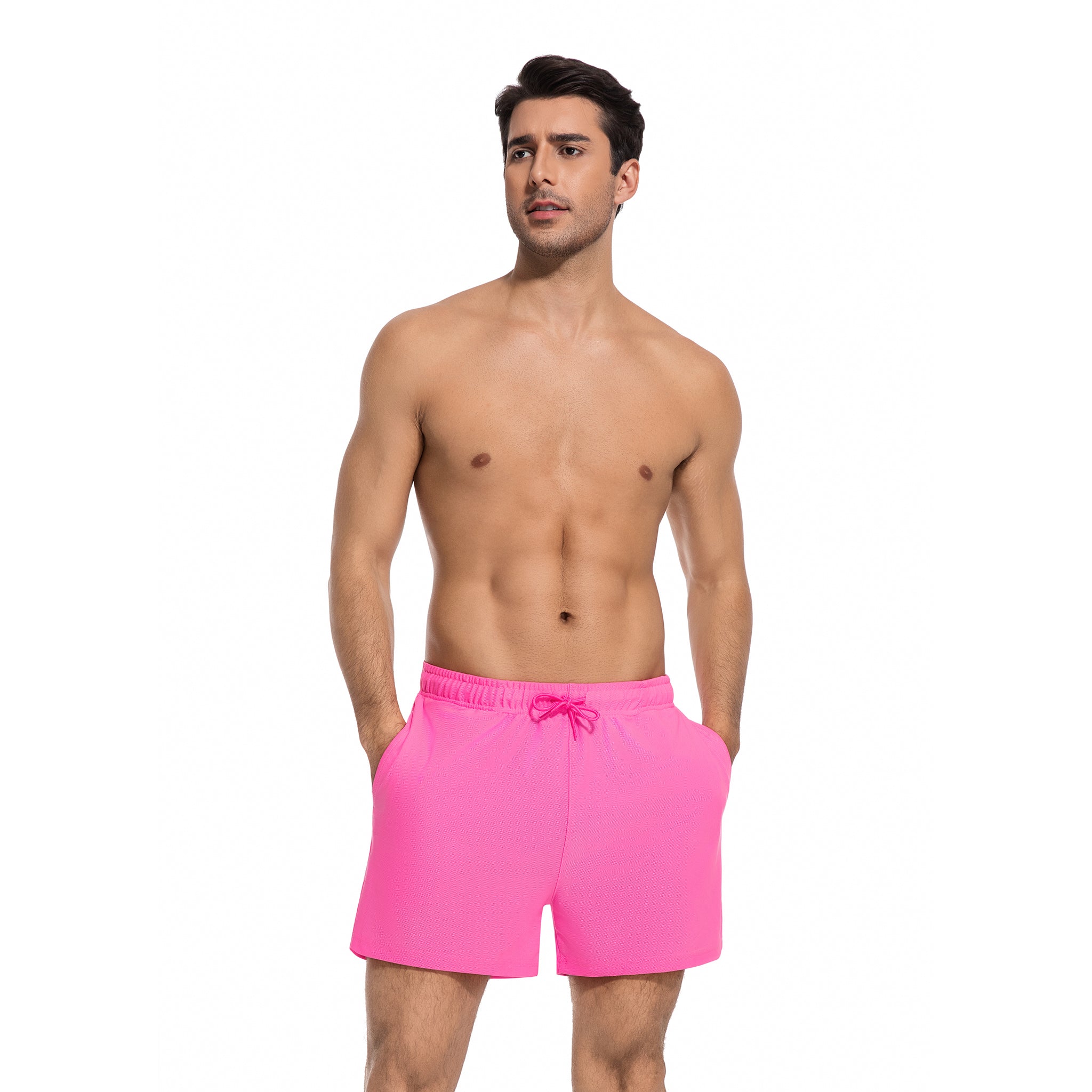 Tan Through Pink Men's Swim Trunks - Minimise Tan Lines Male Beach Shorts - UV Permeable Quick Dry Man's Swimwear with Pockets