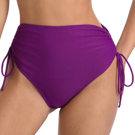 High-Waisted Ruched Bikini Set Violet - Tan Through Minimise Tan Lines Knot Front Top - Two-Piece Swimwear for Women Female Solid Purple Bathing Suit Woman's