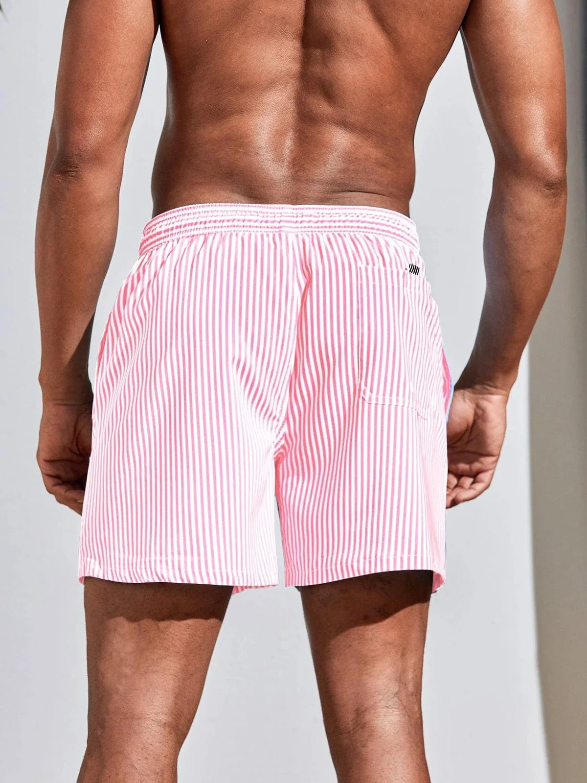Tan Through Minimise Tan Lines Men's Swimwear - Pink White Stripe Beach Trunks - Sun-Permeable Pocketed Quick-Dry Board Shorts Male Bathing Suit
