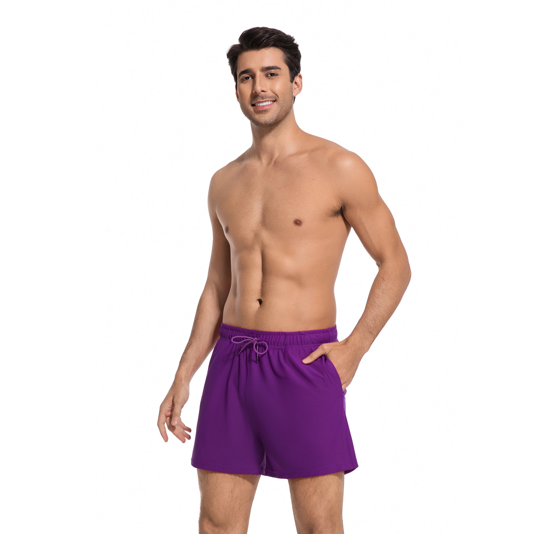 Purple Men's Tan Through Swim Trunks - Minimise Tan Lines Quick Dry Male Beach Shorts - UV Permeable Man's Swimwear with Pockets