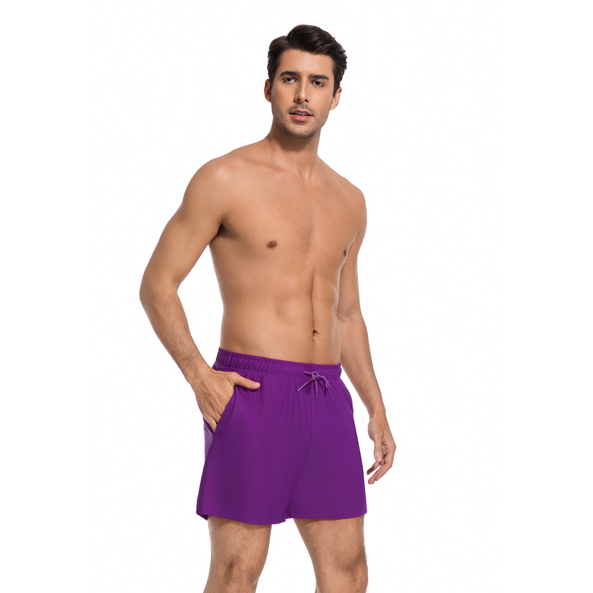 Purple Men's Tan Through Swim Trunks - Minimise Tan Lines Quick Dry Male Beach Shorts - UV Permeable Man's Swimwear with Pockets