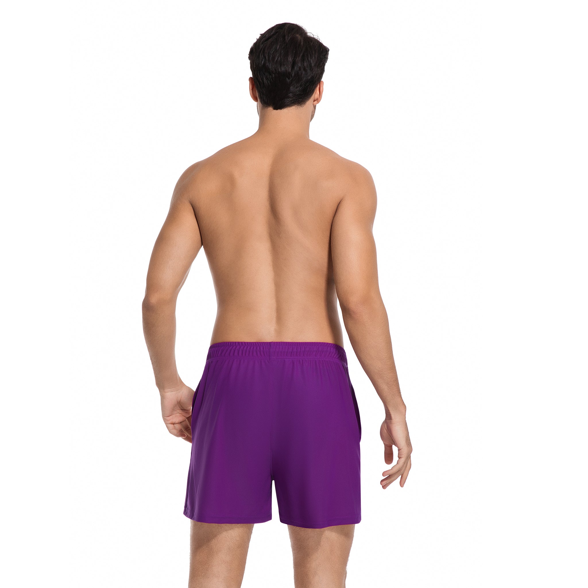 Purple Men's Tan Through Swim Trunks - Minimise Tan Lines Quick Dry Male Beach Shorts - UV Permeable Man's Swimwear with Pockets