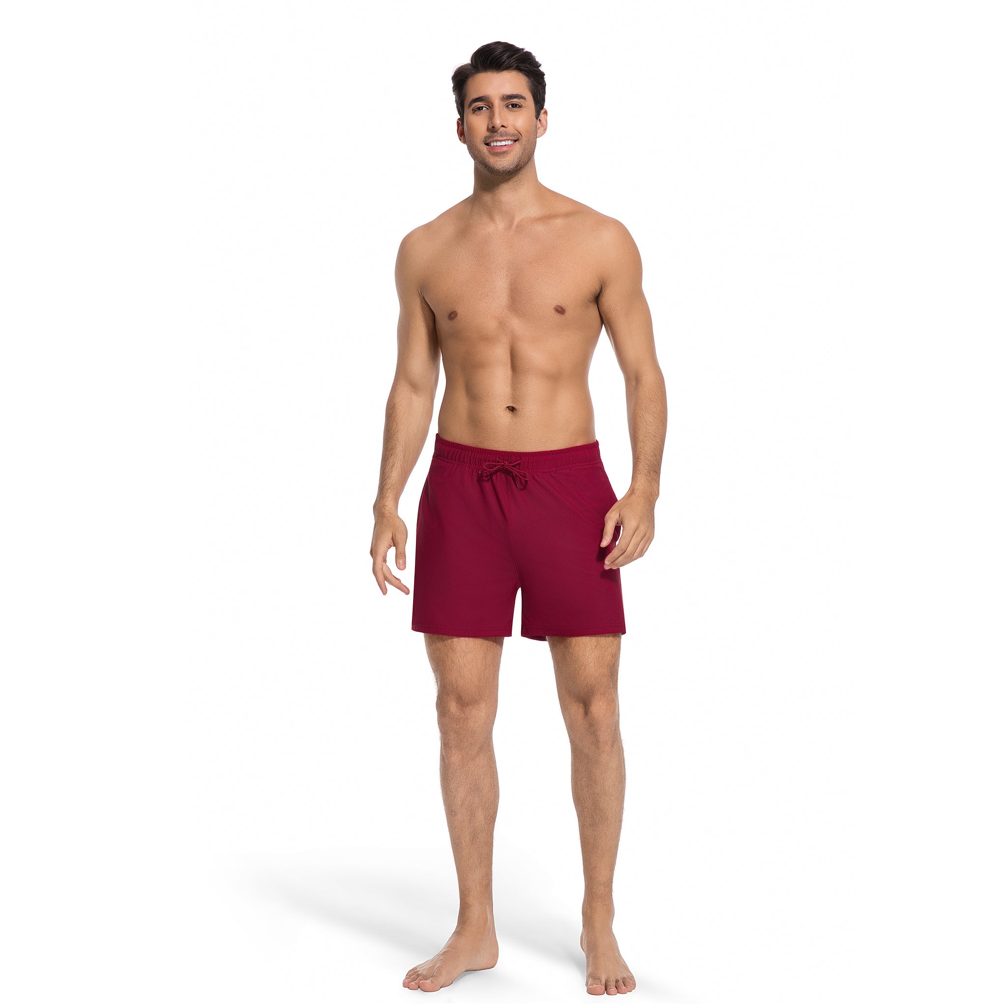 Maroon Men's Tan Through Swim Trunks - Minimise Tan Lines Male Beach Shorts - UV Permeable Quick-Dry Man's Swimwear with Pockets
