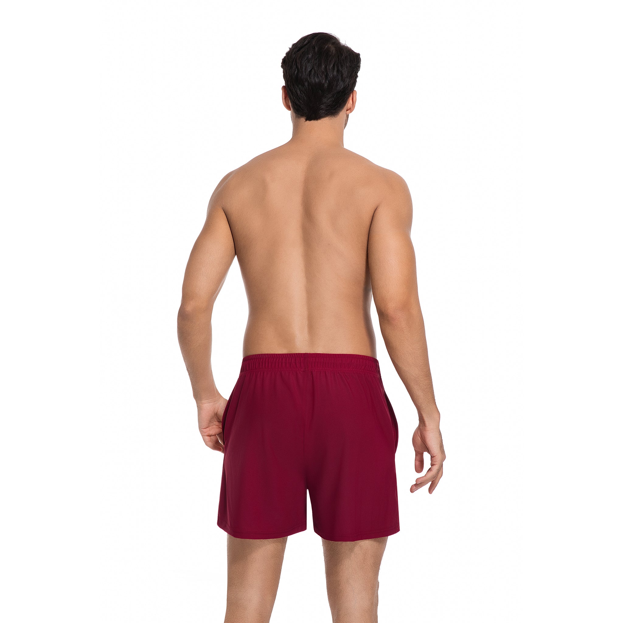 Maroon Men's Tan Through Swim Trunks - Minimise Tan Lines Male Beach Shorts - UV Permeable Quick-Dry Man's Swimwear with Pockets