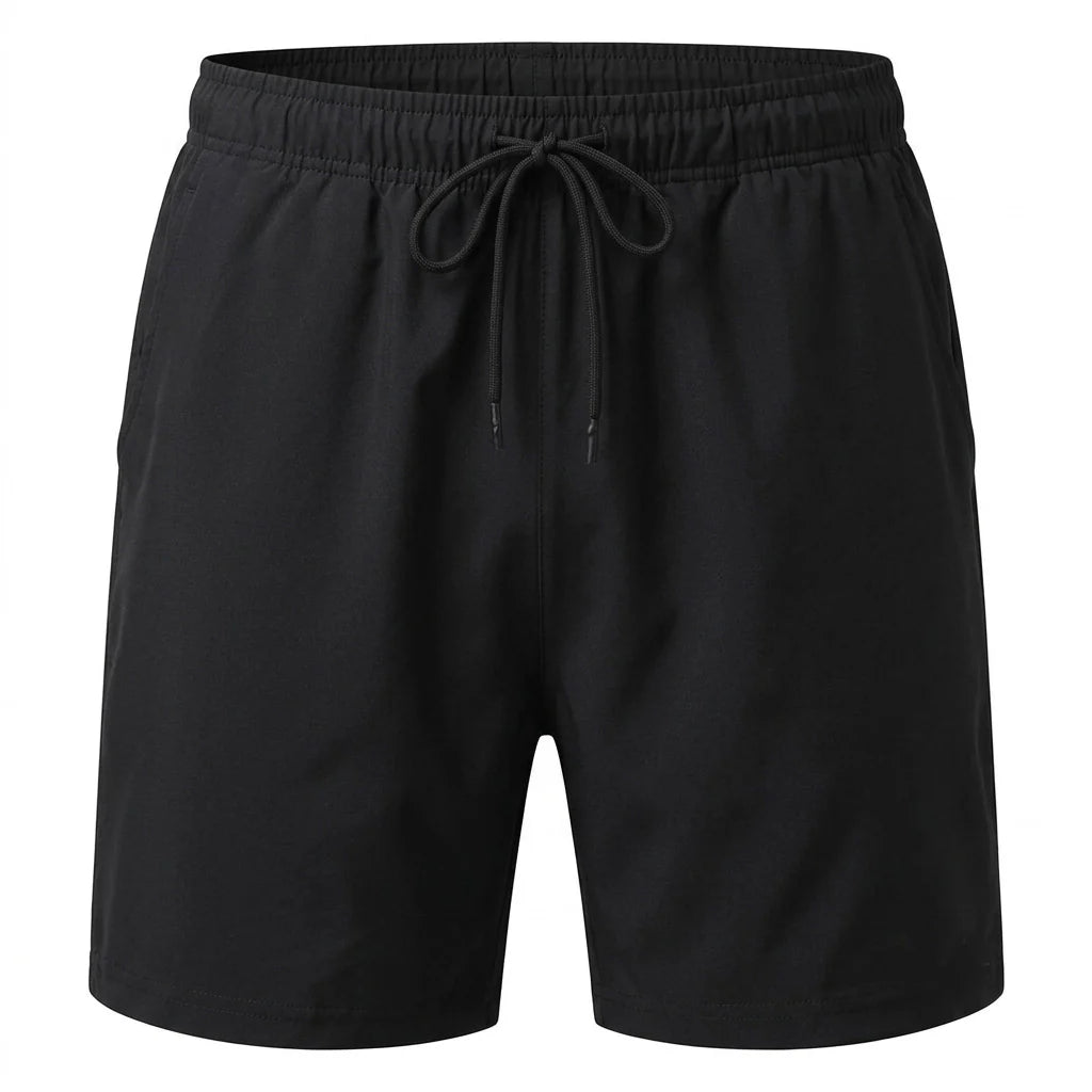 Men's Tan Through Black Polo Shirt & Shorts Set - Sun-Permeable Minimise Tan Lines Technology Male Mesh Poolside Beach Wear