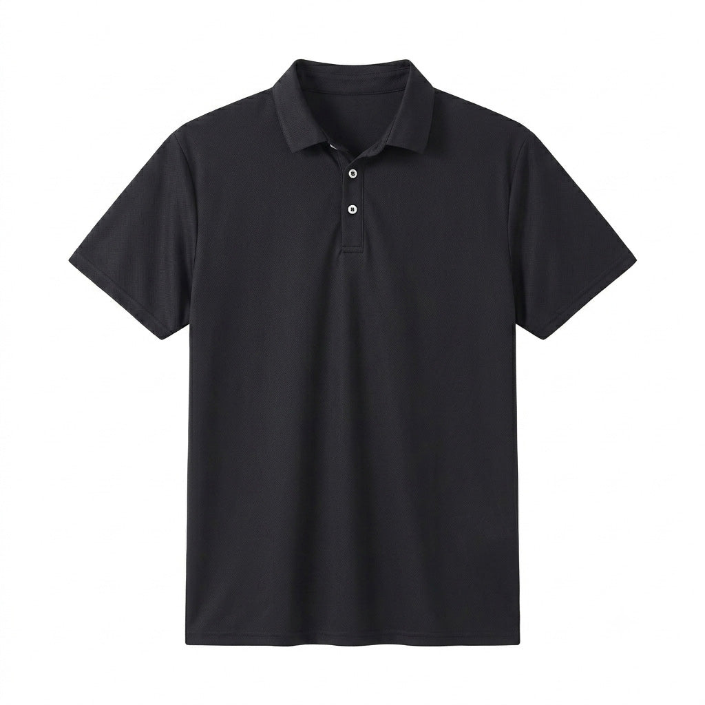 Men's Tan Through Black Polo Shirt & Shorts Set - Sun-Permeable Minimise Tan Lines Technology Male Mesh Poolside Beach Wear