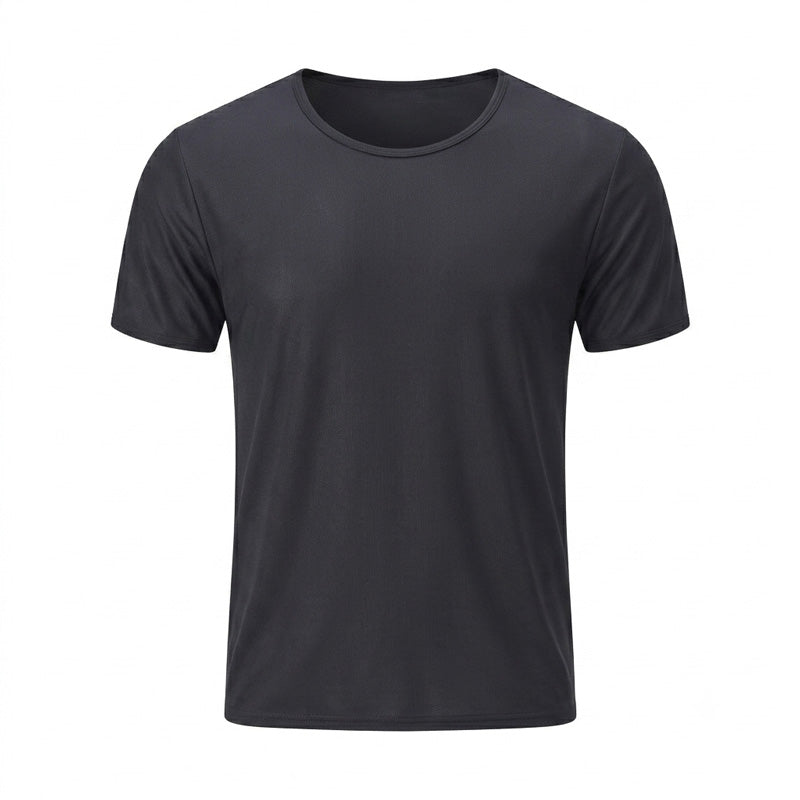 Black Round Neck T-shirt & Shorts Set for Men - Tan Through Minimise Tan Lines Sun-Permeable Mesh Swimwear Male Poolside Sportswear Pocketed
